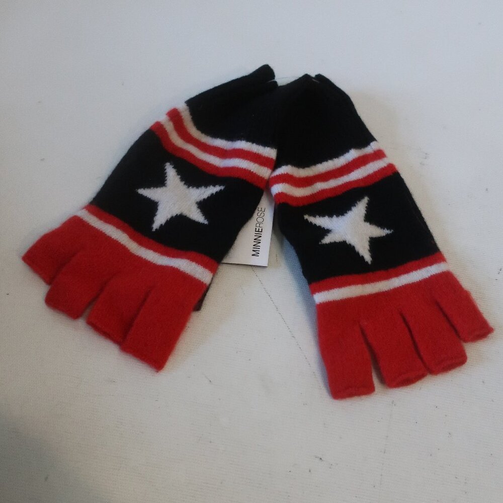 NWT Womens Minnie Rose Black, White, Red, Cashmere Blend Star Fingerless Gloves